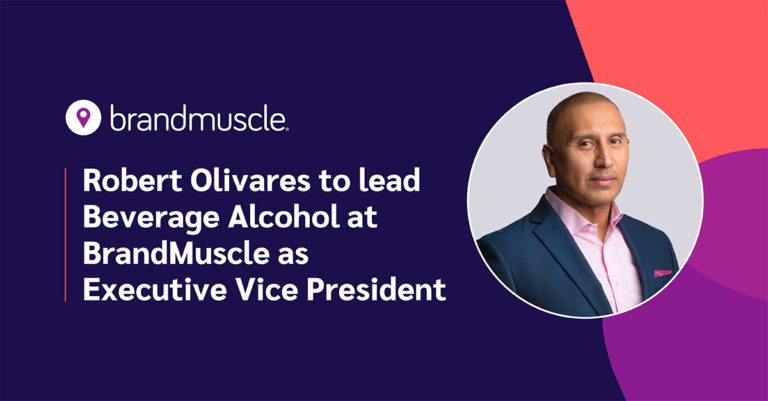 "Robert Olivares to lead beverage alcohol at BrandMuscle as Executive Vice President" with headshot of Robert Olivares